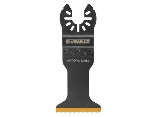 DEWALT DT20736 Titanium Wood/Metal Multi-tool Blade. Suitable for a wide range of cutting applications,  including wood & nails. UNIVERSAL FITMENTâ„¢ for adaptor-free use with all major oscillating tool brands. Durable enough to tackle tough jobs.Specifications:Width: 55mm.Length: 44mm.