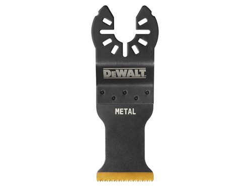 DEWALT DT20737 Titanium Metal Multi-tool Blade is designed for both wood and metal cutting applications. Cuts metal, wood, wood with nails, plastics and plasterboard. Durable enough to tackle tough jobs. Its titanium blade provides improved life when cutting metal.UNIVERSAL FITMENTâ„¢ for adaptor-free use with all major oscillating tool brands.Specifications:Width: 30mm.Length: 44mm.