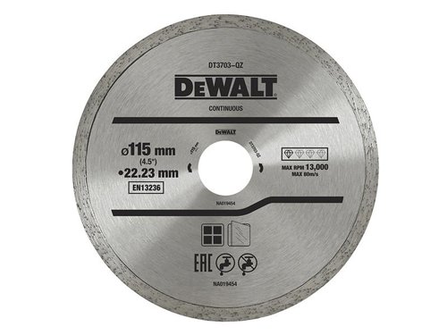 DEWALT Power Tools DT3711 Continuous Rim Diamond Cutting Disc 115 x 22.23mm