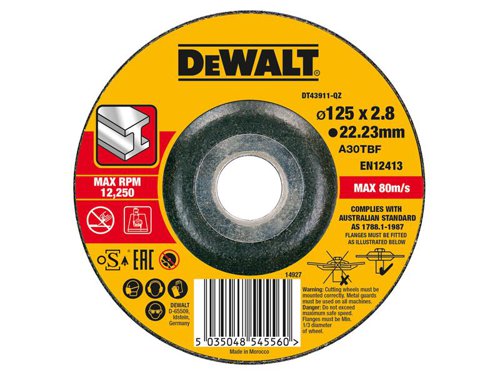 DEW DT43911 High Performance Metal Cutting Disc 125 x 3 x 22.23mm