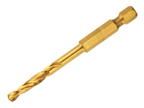 The DEWALT Impact Titanium Drill Bits are for use in alloyed and unalloyed steels up to 900N/mm² tensile strength, sheet metal and thin-walled profile material, where exact and clean drilling is required. The pilot point penetrates material faster and allows precise drilling on curved surfaces. Titanium coating for increased wear resistance, corrosion resistance and up to 2x life.This DEWALT Impact Titanium Drill Bit has the following specifications:Size: 3.0mm.Overall Length: 64mm.Working Length: 26mm.