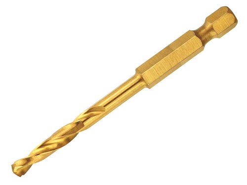 The DEWALT Impact Titanium Drill Bits are for use in alloyed and unalloyed steels up to 900N/mm² tensile strength, sheet metal and thin-walled profile material, where exact and clean drilling is required. The pilot point penetrates material faster and allows precise drilling on curved surfaces. Titanium coating for increased wear resistance, corrosion resistance and up to 2x life.This DEWALT Impact Titanium Drill Bit has the following specifications:Size: 4.5mm.Overall Length: 75mm.Working Length: 31mm.