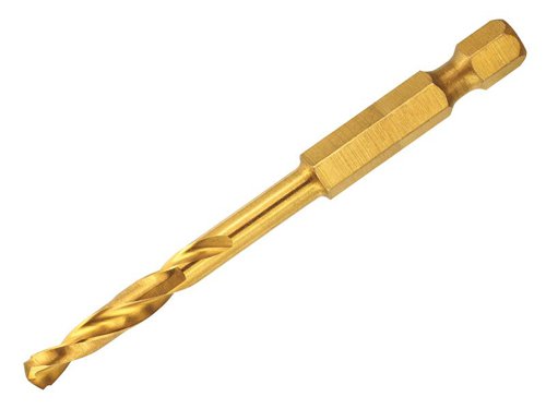 The DEWALT Impact Titanium Drill Bits are for use in alloyed and unalloyed steels up to 900N/mm² tensile strength, sheet metal and thin-walled profile material, where exact and clean drilling is required. The pilot point penetrates material faster and allows precise drilling on curved surfaces. Titanium coating for increased wear resistance, corrosion resistance and up to 2x life.This DEWALT Impact Titanium Drill Bit has the following specification:Size: 7.5mm.Overall Length: 95mm.Working Length: 50mm.