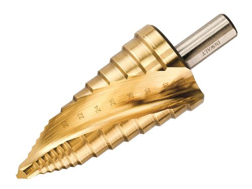 The DEWALT Extreme Step Drill Bit is produced for drilling and enlarging holes in metal. Suitable for construction steel, ferrous and non-ferrous metals, plastic, and thin walled materials up to 3mm. Optimized geometry helps to penetrate material faster, achieving precise drilling without walking. The titanium coating provides increased wear resistance, corrosion resistance and up to 2x life (vs black oxide).The DEWALT Extreme Step Drill Bit 20-34mm.