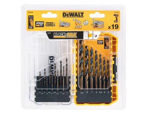 DEWDT70728QZ DEWALT DT70728 BLACK&GOLD HSS Drill Set, 19 Piece