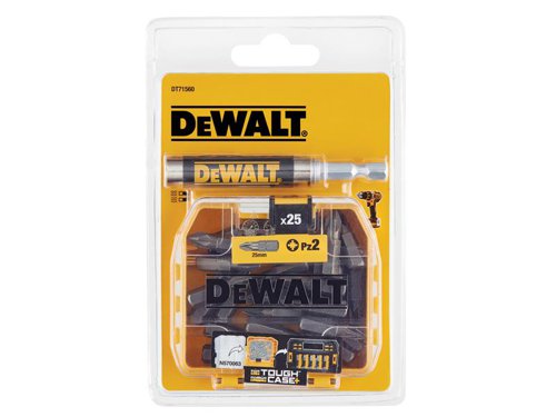 DEW DT7156 Torsion Bits PZ2 x 25mm (Tic Tac Box 25) + Holder