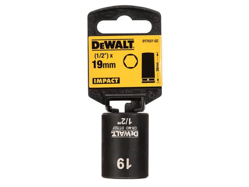 DEW DT7537 1/2in Shallow Impact Socket 19mm