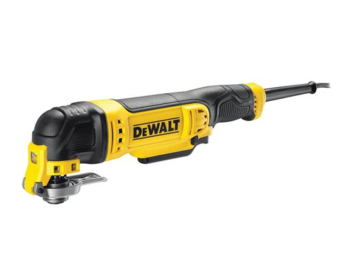 The DEWALT DWE315KT corded Multi Tool has a powerful 300 Watt motor and superior ergonomics to offer comfortable use. For ease of use, it features quick accessory change and adjustment, requiring no Hex Key.The variable speed trigger provides ultimate control. It is supplied with a tough, durable T-STAK Kit box, and a 37-piece accessory set that contains:1 x Oscillating Wood with Nails Blade.1 x Oscillating Fastcut Wood Blade.1 x Oscillating Wood Detail Blade.1 x Oscillating Semi Circle Wood Blade.1 x Oscillating Semi Circle Grout Removal Blade.1 x Oscillating Rigid Scraper.1 x Oscillating Sanding Plate.25 x Sanding Sheets (Assorted Grades).1 x Universal Adaptor.2 x Hex Keys: 3mm and 5mm.1 x Dust Extraction Adaptor.1 x Depth stop / straight cut guide.1 x T-Stak Kit Box.Specifications:Input Power: 300 Watt.No Load Speed: 0-22,000/min.Weight: 1.5kg.DEWALT DWE315KT Multi-Tool Quick Change Kit & TSTAK 300 Watt 240 Volt Version.