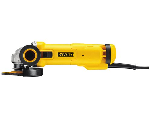 The DEWALT DWE4206 115mm Mini Grinder is fitted with a no-volt release switch preventing the unit from starting unintentionally when locked on. The switch must be consciously reset before power is delivered. Soft start reduces movement of the tool on startup increasing user control and there is a high-efficiency motor which improves performance, even in demanding applications.The dust ejection system removes the majority of debris from the air which passes over the motor, preventing abrasion and tracking. It has a new guard design allowing guard fitment adjustment or removal without the use of tools, for increased flexibility. A side-positioned spindle lock gives greater protection to the button when using in confined spaces.The grinder has pop-off brushes protecting the armature from damage at the end of brush life resulting in greater motor durability. It has a small girth allowing comfortable gripping and it has a low profile gear case, it allows access in confined areas.There is also an anti-vibration side handle to improve user comfort, anti lock flange prevents flanges from permanently locking up and locking the disc on, and fully leaded stator windings for increased motor durability.Specifications:Input Power: 1,010W.No Load Speed: 11,000/min.Max. Disc Diameter: 115mm.Spindle: M14.Length: 285mm.Weight: 2.1kg.DEWALT DWE4206-GB 115mm Mini Grinder 1010 Watt 240 Volt Version.