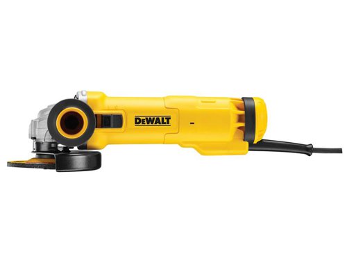 The DEWALT DWE4206 115mm Mini Grinder is fitted with a no-volt release switch preventing the unit from starting unintentionally when locked on. The switch must be consciously reset before power is delivered. Soft start reduces movement of the tool on startup increasing user control and there is a high-efficiency motor which improves performance, even in demanding applications.The dust ejection system removes the majority of debris from the air which passes over the motor, preventing abrasion and tracking. It has a new guard design allowing guard fitment adjustment or removal without the use of tools, for increased flexibility. A side-positioned spindle lock gives greater protection to the button when using in confined spaces.The grinder has pop-off brushes protecting the armature from damage at the end of brush life resulting in greater motor durability. It has a small girth allowing comfortable gripping and it has a low profile gear case, it allows access in confined areas.There is also an anti-vibration side handle to improve user comfort, anti lock flange prevents flanges from permanently locking up and locking the disc on, and fully leaded stator windings for increased motor durability.Specifications:Input Power: 1,010W.No Load Speed: 11,000/min.Max. Disc Diameter: 115mm.Spindle: M14.Length: 285mm.Weight: 2.1kg.The DEWALT DWE4206K-GB 115mm Mini Grinder With Kitbox 1010 Watt in the 240 Volt Version.