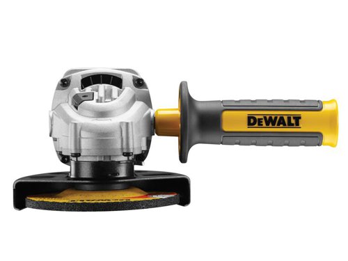 The DEWALT DWE4206 115mm Mini Grinder is fitted with a no-volt release switch preventing the unit from starting unintentionally when locked on. The switch must be consciously reset before power is delivered. Soft start reduces movement of the tool on startup increasing user control and there is a high-efficiency motor which improves performance, even in demanding applications.The dust ejection system removes the majority of debris from the air which passes over the motor, preventing abrasion and tracking. It has a new guard design allowing guard fitment adjustment or removal without the use of tools, for increased flexibility. A side-positioned spindle lock gives greater protection to the button when using in confined spaces.The grinder has pop-off brushes protecting the armature from damage at the end of brush life resulting in greater motor durability. It has a small girth allowing comfortable gripping and it has a low profile gear case, it allows access in confined areas.There is also an anti-vibration side handle to improve user comfort, anti lock flange prevents flanges from permanently locking up and locking the disc on, and fully leaded stator windings for increased motor durability.Specifications:Input Power: 1,010W.No Load Speed: 11,000/min.Max. Disc Diameter: 115mm.Spindle: M14.Length: 285mm.Weight: 2.1kg.The DEWALT DWE4206K-GB 115mm Mini Grinder With Kitbox 1010 Watt in the 240 Volt Version.