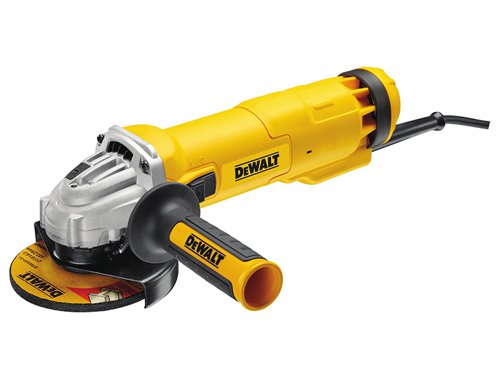 The DEWALT DWE4206 115mm Mini Grinder is fitted with a no-volt release switch preventing the unit from starting unintentionally when locked on. The switch must be consciously reset before power is delivered. Soft start reduces movement of the tool on startup increasing user control and there is a high-efficiency motor which improves performance, even in demanding applications.The dust ejection system removes the majority of debris from the air which passes over the motor, preventing abrasion and tracking. It has a new guard design allowing guard fitment adjustment or removal without the use of tools, for increased flexibility. A side-positioned spindle lock gives greater protection to the button when using in confined spaces.The grinder has pop-off brushes protecting the armature from damage at the end of brush life resulting in greater motor durability. It has a small girth allowing comfortable gripping and it has a low profile gear case, it allows access in confined areas.There is also an anti-vibration side handle to improve user comfort, anti lock flange prevents flanges from permanently locking up and locking the disc on, and fully leaded stator windings for increased motor durability.Specifications:Input Power: 1,010W.No Load Speed: 11,000/min.Max. Disc Diameter: 115mm.Spindle: M14.Length: 285mm.Weight: 2.1kg.The DEWALT DWE4206-LX 115mm Mini Grinder 1010W in 110 Volt Version.
