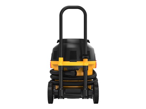 The DEWALT DWV905H Dust Extractor is H-Class compliant, meets regional regulations for use on EMEA ANZ jobsites. Improved motor and sealing of the dust extractor provides more air flow and pressure which guarantees market leading performance. Its head and tank are made from heavy-duty 3mm polypropylene, impact and drop resistant, ideal for use in tough applications. Fitted with a telescoping handle and large rear wheels for easy transportation.Dual cannister filters with an auto filter clean mechanism, maintains unit performance during tough construction applications. A variable suction dial allows the user to tailor suction to specific application or tool requirements. Whilst Auto Start & Stop Control, offers end users an auto-start feature with AC competition products. An audible alarm will alert if a drop in performance occurs.Supplied with: 2 x H-Class Compliant Filters, 1 x Antistatic Hose 4.6m x 32mm ˜, 1 x Connector Kit and 1 x Fleece Dust Bag.Specifications:Input Power: 1,400W.Capacity Wet/Dry: 18.4/38 litres.Hose Length x Diameter: 4.6m x 32mm ˜.Protection Class: IPX4.Weight: 15kg.The DEWALT DWV905H H-Class Dust Extractor 38 litre in the 240V Version.