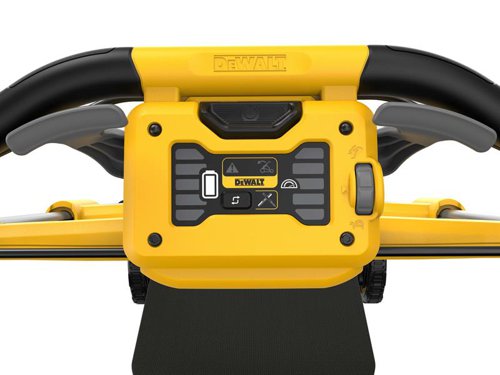 DEWALT DCMWSP550 Rear Wheel Drive Mower with Direct Drive Brushless Autosensing Motor for improved run time, better cut quality and reduced stalling. Its 53cm high efficiency metal deck provides added durability. It offers Mulching, Bagging or Rear Discharge for natural lawn fertilisation or clip free lawn.Fitted with an ergonomic handle for easy and comfortable steering. A handy user interface incorporates a load meter allowing real time feedback. Easy 'One Touch Storage'. At the touch of a button, the telescopic handles fold down. This mower can be stored vertically, takes up 70% less space in vertical storage vs in operation.Comes as a Bare Unit, NO battery or charger supplied.Specification:Cutting Width: 48cm.Cutting Height Adjustment: 25, 35, 45, 60, 85mm.Grass Box Capacity: 55 litre.