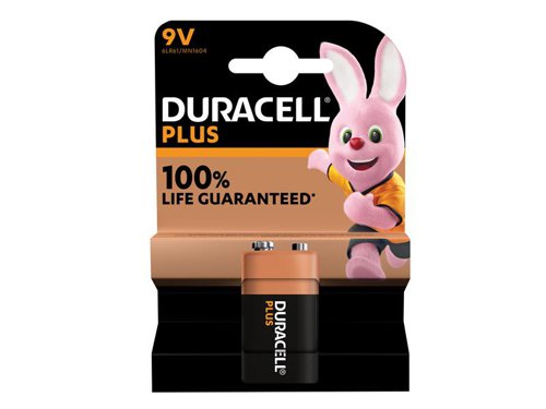 DUR9V100PP1 Duracell 9V Plus Power +100% Battery (Single Pack)