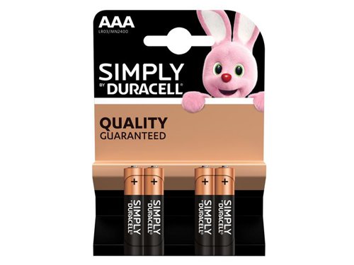 Duracell Simply AAA Alkaline MN2400 Batteries (Pack 4)