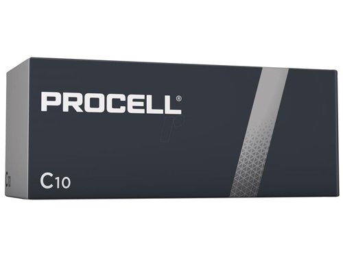 Duracell PROCELL® alkaline batteries are manufactured using superior cell design (vs. prior Industrial alkaline batteries) to ensure high-quality cell construction. Design, safety, manufacturing, and qualification follow Procell’s stringent battery standards, which incorporate parts of the ANSI and IEC battery standards.Economically packaged in bulk and individually date-coded for effective inventory management. Each battery comes with a ‘quality warranty’. Operating in temperatures from -20°C to 54°C. Used by manufacturers around the world: PROCELL® Alkaline Batteries have been designed in collaboration with manufacturers to work best in professional devices.1 x Pack of 10 Duracell C Cell PROCELL® Alkaline Batteries