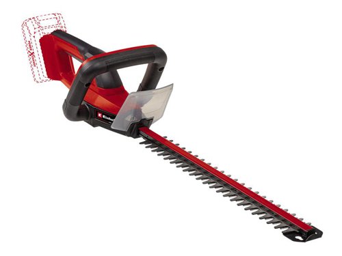 The Einhell GC-CH 18/40 Li Solo Hedge Trimmer combines power and flexibility. This small, handy hedge trimmer is a lightweight and comfortable to use. Its robust metal gearbox has been designed for a long service life and ensures the perfect transfer of the battery-power to the laser-cut and diamond-ground steel blades. A 2-hand safety switch protects the user during operation.Supplied with a aluminium blade cover for safe storage and transport.Member of the Power X-Change family. Comes as a Bare Unit, NO battery or charger supplied.Specifications:Strokes at No Load: 2,400/min.Blade Length: 47.5cm, 13mm gap.Cutting Length: 40cm.Weight: 2.0kg.