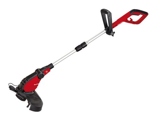 The Einhell GC-ET 4530 Electric Grass Trimmer is a practical and powerful tool that helps you to maintain your garden through effortless trimming in hard-to-reach areas of the garden.Powered by a robust electric motor. Its motor head can be rotated through 180° and tilted to four different positions for user-friendly cutting along vertical surfaces. The housing and additional handle are made of high-grade, impact-resistant plastic.Fitted with an infinitely adjustable, aluminium, telescopic handle and an additional adjustable handle, thus enabling tireless operation. A practical edge roller guides the trimmer along all types of borders. There is also a flower guard that ensures you don't accidentally trim cherished flowers. Thanks to the fully automatic line feed system, the twin line is comfortable to adjust and produces a very clean cut.With cable strain-relief protection that protects the power cable from wear and damage, while the additional guard hood protects the user from small objects that are thrown up such as stones or splinters.Complete with 3 x thread spools for a practical grass trimmer set.Specification:Input Power: 450WLine Cutting Speed: 8,800/min.Cutting Width: 30cmLine Diameter: 1.4mmLine Supplied: 10mWeight: 2.64kg