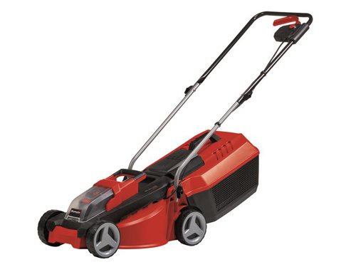 The Einhell GE-CM 18/30 Li Power X-Change Lawnmower is recommended for lawns of up to 150m² in size. Fitted with a brushless motor for increased power and longer run time than a conventional carbon brush motor. Its high-quality impact-resistant plastic housing also increases product lifetime. For practical mowing, there is a 3-level axial cutting height adjustment facility.A folding long handle enables storage in minimum space. For easy transportation, there is an integrated carry handle. Its large wheels put less stress on the lawn while mowing.The battery provides the mower with a speed of up to 3,500 rpm, with a cutting width of 30cm. A battery charge level indicator with three LEDs makes it easy to keep a constant eye on the remaining power.Supplied with: 1 x 18V 3.0Ah Li-ion Battery and 1 x Charger.Specification:Cutting Width: 30cmCutting Height Adjustment: 3 Stages, 30-70mmGrass Box Capacity: 25 litreWheel Diameter: Front 140mm, Rear 140mmWeight: 11.5kg