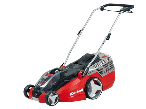 The Einhell GE-CM 43Li Power X-Change Cordless Lawnmower is a high-quality, reliable and extremely powerful tool, which is ideal for large size lawns, of up to 500m². With the Power X-Change battery system, the lawnmower has two powerful 18V battery packs with 4.0Ah for long work sessions. For simple, individual adjustment of the cutting height, there is a central 6-level cutting height adjustment facility.Equipped with a folding, long handle, which is height-adjustable to three levels. It can therefore be adjusted perfectly to users of all sizes and stored away in minimum space. As a highwheeler, it features extra-high rear wheels for easier operation in difficult terrain. Also, large wheels exert less stress on the lawn. The grass box is equipped with a level indicator so that you can see at a glance when it is time to empty the box. The long-lasting housing is made of high-grade, impact-resistant plastic.For easy transportation, there is a practical carry-handle. In addition, the cuttings can be finely shredded by a mulching kit before they are evenly distributed over the lawn.Each battery has a charge level indicator with three LEDs where you can check the current charge level at a glance. In addition, the battery packs can be used for all the tools in the Power X-Change family. Complete with two high-speed chargers.Supplied with: 2 x 18V 4.0Ah Li-ion Batteries and 2 x Chargers.SpecificationCutting Width: 43cmCutting Height Adjustment: 6 Stages, 25-75mmCutting Adjustment: CentralGrass Box Capacity: 63 litreCharging Time: 1.5 hourWheel Diameter: Front: 160mm, Rear: 250mmWeight: 16.5kg