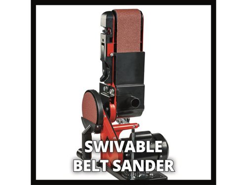 The Einhell TC-US 380 Stationary Belt-Disc Sander comes with belt and disc sanding functions. It also features a pivotable belt sanding device with workpiece stop. The clamping device ensures simple and uncomplicated sanding belt change, and the sanding belt centring can be adjusted from the outside.The tiltable aluminium support table is sturdy and torsion-free, can be used on the sanding pad belt and is equipped with an easy-to-read angle scale for versatile applications. The transverse stop can also be pivoted from -60° to +60° degrees. Four sturdy rubber feet damp vibrations and ensure firm and secure standing. A connection for dust extraction for a clean workplace is available on the stationary belt disc sander.Supplied with a sanding belt and sanding disc.Specifications:Input Power: 380W.No Load Speed: 1,500/min.Max. Sanding Belt Speed: 292min.Max. Swivel Range: Sanding Belt 90°, Work Support 60°.Sanding Belt Length x Width: 914 x 100mm.Sanding Pad Diameter: 150mm.Transverse Stop (Max./Min.): -60° / 60°.Suction Connection Diameter: 36mm.Weight: 13.25kg.