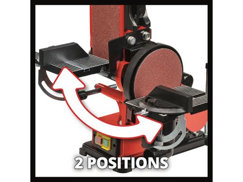 The Einhell TC-US 380 Stationary Belt-Disc Sander comes with belt and disc sanding functions. It also features a pivotable belt sanding device with workpiece stop. The clamping device ensures simple and uncomplicated sanding belt change, and the sanding belt centring can be adjusted from the outside.The tiltable aluminium support table is sturdy and torsion-free, can be used on the sanding pad belt and is equipped with an easy-to-read angle scale for versatile applications. The transverse stop can also be pivoted from -60° to +60° degrees. Four sturdy rubber feet damp vibrations and ensure firm and secure standing. A connection for dust extraction for a clean workplace is available on the stationary belt disc sander.Supplied with a sanding belt and sanding disc.Specifications:Input Power: 380W.No Load Speed: 1,500/min.Max. Sanding Belt Speed: 292min.Max. Swivel Range: Sanding Belt 90°, Work Support 60°.Sanding Belt Length x Width: 914 x 100mm.Sanding Pad Diameter: 150mm.Transverse Stop (Max./Min.): -60° / 60°.Suction Connection Diameter: 36mm.Weight: 13.25kg.