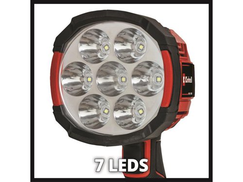 The Einhell TE-CL 18/2500 LiAC-solo Power X-Change Light has seven long-lasting, bright LEDs with a total of 2,500 lumen light flux and 6,500 K(elvin) color temperature. Its also more robust and resistant to impacts than a comparable halogen lamp. Two brightness levels provide ideal illumination. There is a 1/4in tripod thread to enable it to be fastened to a tripod. For easy handling and flexibility in use the lamp has a slim-line, low-weight design and features an ergonomic handle with a soft grip. The practical cordless lamp comes in useful not just in poorly lit areas such as basements, building sites, lofts or dark corners in the workshed. For a full overview of everything, the cordless lamp is handy for power failures or on camping vacations, night hikes, walks after sunset and for other outdoor activities, whenever you really cannot make do without an off-grid source of light.Member of the Power X-Change family. Comes as a Bare Unit, NO battery or charger supplied.Specifications:Max. Luminous Flux: 2,500 lm.Luminous Range: 6m.Luminous Colour: 6,500 K.Weight: 0.6kg.