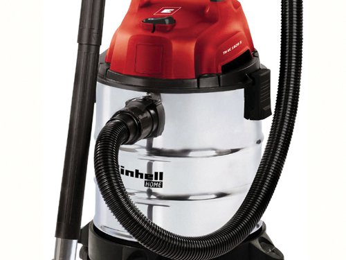 The Einhell TC-VC 1820S Wet & Dry Vacuum is a versatile, powerful, all-round vacuum for simple wet and dry cleaning. It features an easy-to-clean stainless steel tank which has a capacity of 20 litres for devouring coarse or fine, wet or dry dirt and even liquids. It has a powerful motor to provide a poweful suction power and enough pressure to a blow connector for the user-friendly blow-cleaning of inaccessible areas.It is fitted with a foam filter protecting the motor against soiling during wet vacuuming. Also has a float switch which interrupts the suction power automatically when the maximum level is reached, holders for the cable and accessories which enable all parts to be stored away quickly and neatly. With a carry-handle and four smooth-running castors for easy transportation.Supplied with: 1 x 36mm Suction Hose, 1 x Three-Piece Plastic Suction Pipe, 1 x Large Suction Nozzle with Combination Insert for Carpets & Smooth Flooring and 1 x Crevice Nozzle.Specifications:Input Power: 1,250 Watt. Capacity: Wet/Dry: 20 Litre.Suction Hose Length: 1,500mm.Suction Hose Diameter: 36mm.Max Suction Power: 18 kPa.Weight: 4.22kg.