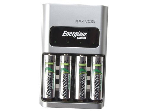 The Energizer® 1 Hour Charger allows fast charging of up to 4 x AA or AAA NiMH batteries within 1 hour or less. The charger has an LED charge light that shows when batteries are charging and a sophisticated charge indicator displays how charged the batteries are. A 'bad battery' alert displays when the battery cannot be charged.For convenience, the charger features automatic shut-off and will stop the charging process once the batteries are charged.The 1 hour charger features polarity protection, which prevents the charger from charging batteries that are not inserted correctly. It will also detect if the battery is not rechargeable and will automatically stop the charging process.Energy Star certified.Includes 4 x AA 2300 mAh Recharge batteries.