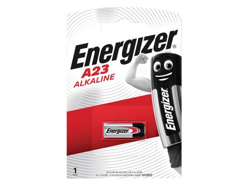 The Energizer® E23 alkaline battery is 28.5mm in height, 10.3mm in diameter and weighs 8g. Suitable for most digital cameras, calculators and car alarms. For use with some car and home alarms, lighters and remote controls.Energizer® LRV08 - also known as A23, K23A, MN21.1 x 12V alkaline battery in pack.