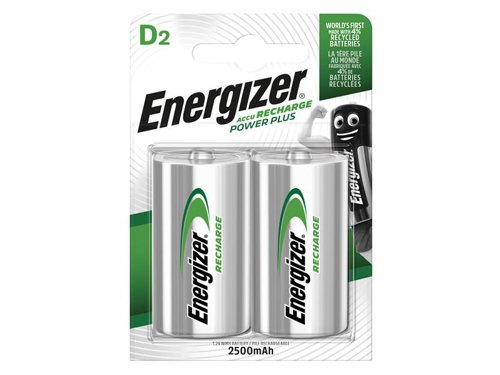 Energizer® Rechargeable batteries are highly recommended for high-drain or frequently used devices - ones that you use more than once a week - such as digital cameras, portable audio players, two-way radios, handheld games, and GPS equipment. They are also recommended for toys and infant devices.For best results pair your Energizer® Rechargeable batteries with Energizer chargers.Can be charged 100's of times. Hold their charge for up to 6 months.Energizer® Rechargeable Batteries - Reusable Power You Can Depend On!1 x Pack of 2 Energizer® D Cell Rechargeable Power Plus Batteries RD2500 mAh