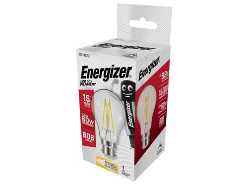 ENGS12851 Energizer® LED BC (B22) GLS Filament Dimmable Bulb, Warm White 806 lm 7.2W