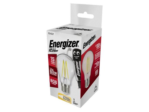 Energizer® LED ES (E27) GLS Filament Dimmable Bulb, Warm White 806 lm 7.2W