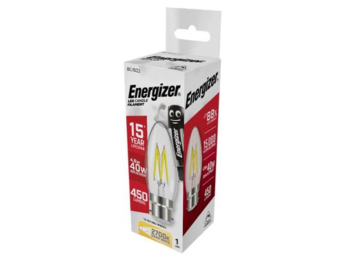 ENGS12855 Energizer® LED BC (B22) Candle Filament Dimmable Bulb, Warm White 470 lm 4W