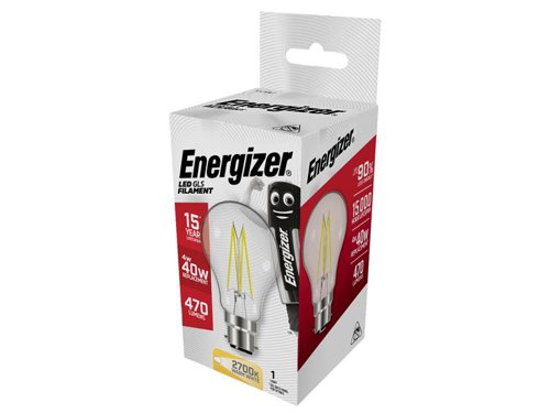 ENGS12862 Energizer® LED BC (B22) GLS Filament Non-Dimmable Bulb, Warm White 470 lm 4W