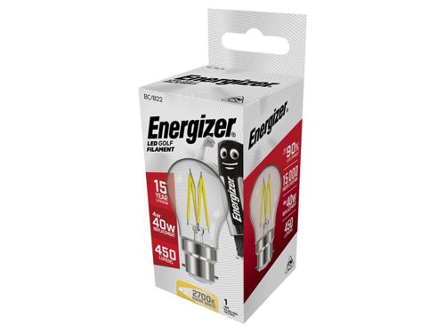 ENGS12871 Energizer® LED BC (B22) Golf Filament Non-Dimmable Bulb, Warm White 470 lm 4W