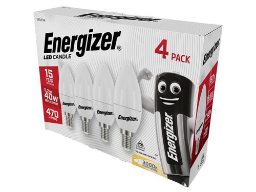 Energizer® LED SES (E14) Opal Candle Non-Dimmable Bulb, Warm White 470 lm 5.2W (Pack 4)