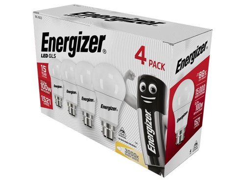 Energizer® LED BC (B22) Opal GLS Non-Dimmable Bulb, Warm White 1521 lm 13.2W (Pack 4)