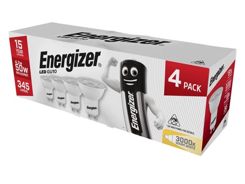 Energizer® LED GU10 50° Non-Dimmable Bulb, Warm White 345 lm 4.2W (Pack 4)