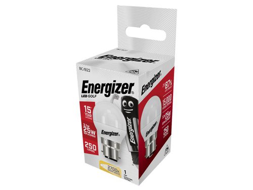 Energizer® LED BC (B22) Opal Golf Non-Dimmable Bulb, Warm White 250 lm 3.1W
