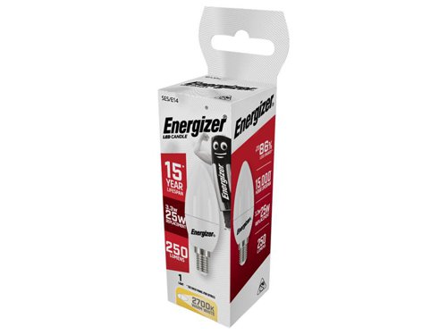 Energizer® LED SES (E14) Opal Candle Non-Dimmable Bulb, Warm White 250 lm 3.3W