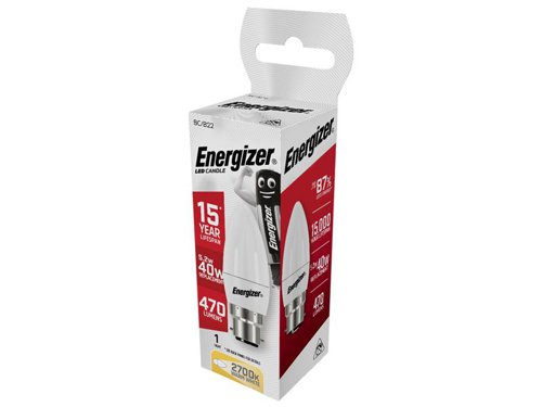 Energizer® LED BC (B22) Opal Candle Non-Dimmable Bulb, Warm White 470 lm 5.2W