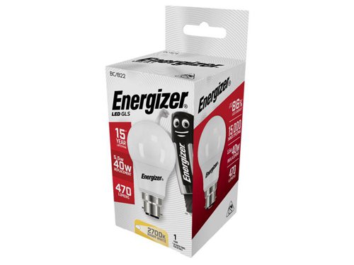 ENGS8857 Energizer® LED BC (B22) Opal GLS Non-Dimmable Bulb, Warm White 470 lm 5.5W