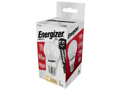 These Opal Finish Energizer® LED GLS Bulbs replicate traditional halogen bulbs in appearance and output, whilst offering an 85% energy saving versus their halogen equivalent. The bulbs are a true retrofit design, provide instant, flicker-free light and have an average rated life of 15,000 hours.This Energizer® LED Opal GLS Non-Dimmable Bulb has the following specification:Fitting: ES (E27)Input Wattage: 9.2W (60W equivalent)Lumens of Light: 806 lmSwitching Cycles: 40,000Average Rated Life: 15,000 hoursColour Temperature: 2,700K (Warm White)Lamp Dimensions: 60 x 110mmDimmable: NoRated: F