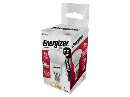 These Opal Finish Energizer® LED HIGHTECH Reflector Bulbs replicate traditional halogen bulbs in appearance and output, whilst offering an 85% energy saving versus their halogen equivalent. The bulbs are a true retro fit design, provide instant, flicker-free light and have an average rated life of 25,000 hours.This Energizer® LED HIGHTECH Reflector Bulb has the following specification:Fitting: SES (E14)Input Wattage: 6W (40W equivalent)Lumens of Light: 430 lmSwitching Cycles: 40,000Average Rated Life: 25,000 hoursColour Temperature: 2,700K (Warm White)Lamp Dimensions: 50 x 63mmDimmable: NoRated: F