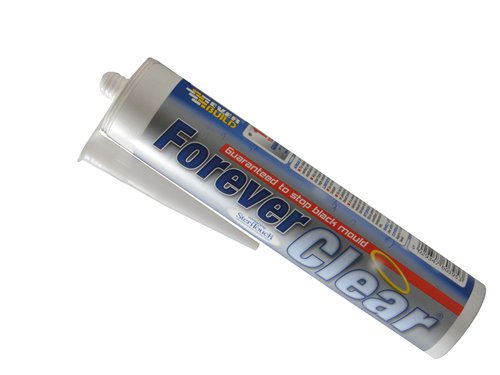 Everbuild Forever Sealant is a superior silicone sealant that is permanently waterproof and flexible. Ideal for sealing shower bases and cubicles, wet rooms, around baths, sinks and basins. It is also ideal for use in kitchens and utility rooms, and for sealing around window and door frames.With Mould Shield, an anti-bacterial solution integrated into the manufacturing process, Forever Sealant is guaranteed to stop black mould growth for 10 years.1 x Everbuild Forever Clear Sealant 295ml