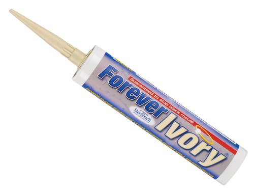 Everbuild Forever Sealant is a superior silicone sealant that is permanently waterproof and flexible. Ideal for sealing shower bases and cubicles, wet rooms, around baths, sinks and basins. It is also ideal for use in kitchens and utility rooms, and for sealing around window and door frames.With Mould Shield, an anti-bacterial solution integrated into the manufacturing process, Forever Sealant is guaranteed to stop black mould growth for 10 years.1 x Everbuild Forever Ivory Sealant 295ml