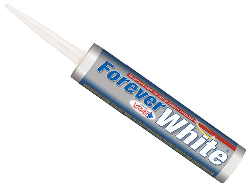 Everbuild Forever Sealant is a superior silicone sealant that is permanently waterproof and flexible. Ideal for sealing shower bases and cubicles, wet rooms, around baths, sinks and basins. It is also ideal for use in kitchens and utility rooms, and for sealing around window and door frames.With Mould Shield, an anti-bacterial solution integrated into the manufacturing process, Forever Sealant is guaranteed to stop black mould growth for 10 years.1 x Everbuild Forever White Sealant 295ml