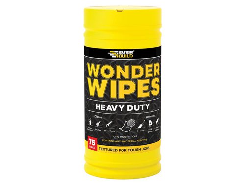 Everbuild Heavy-Duty Wonder Wipes are textured wipes which are specially formulated for the building, engineering and allied trades to clean ingrained dirt from hands, tools and surfaces. They contain lanolin and a powerful anti-bacterial additive.Tub of 75.